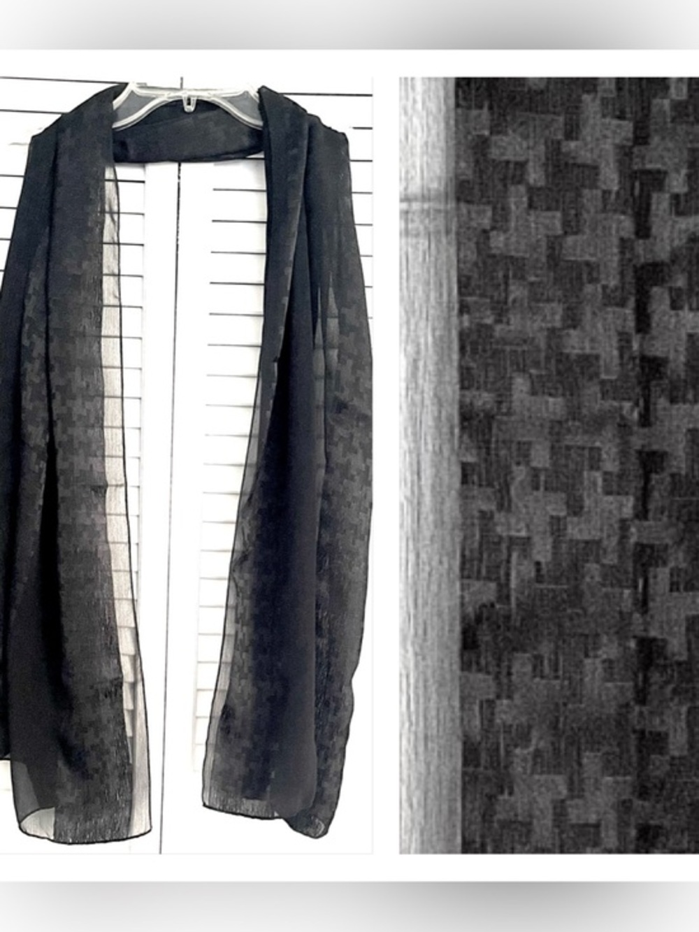 Silk! Houndstooth w/ Sheer Panels Scarf!